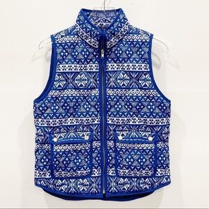 J. Crew Fair Isle Down Excursion Quilted Puffer Vest Blue Medium Petite